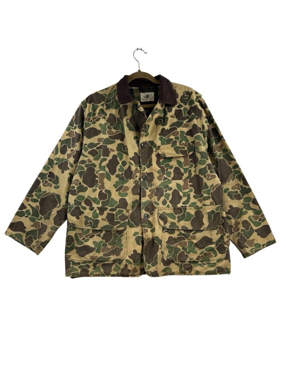 VTG 60s Black Sheep Duck Camo Hunting Jacket Mens Sz M Corduroy Trim Button Coat